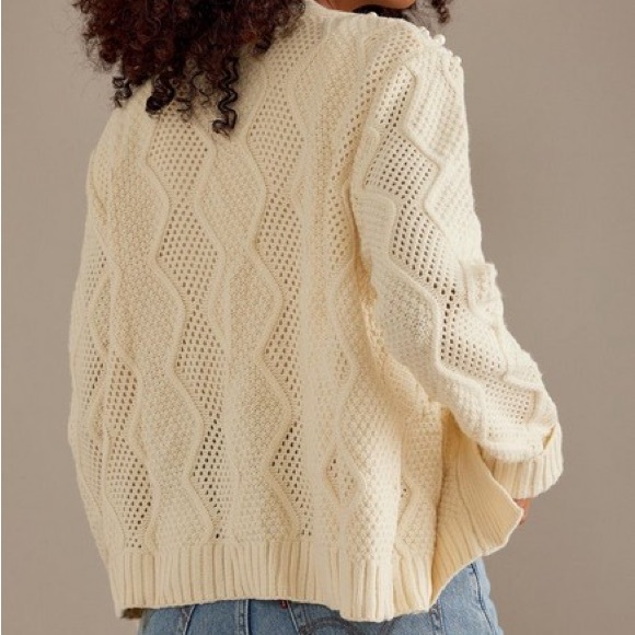 🔮 Anthropologie Pearl Embellished Cable Knit Cardigan - Picture 2 of 8